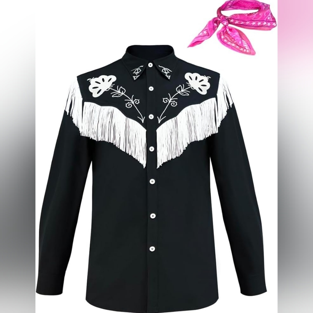 Black Western Fringe Shirt, Small